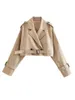 Frauenshorts Frühlings- und Herbst -Frauen Khaki Revers Long Sleeve Short Trench Coat Chic British Street Style