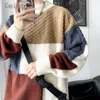 Męskie swetry gmiixder zimowy szkiełka ciepły sweter kolor czarny nisza pullover koreańska łata młodzieżowa kontrastująca skoczek Colo