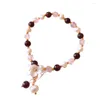 Strand FYSL Light Yellow Gold Color Flower Shell Strawberry Crystal Stretchy Armband Granat Stone Trendy Jewelry