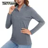 Women's T-Shirt TACVASEN Summer Sunscreen Shirt UPF 50Quick Dry 14 Zipper Women's Long Sleeve T-shirt Moisturizing Willow Golf Rod 230407