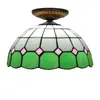 Plafondverlichting Modern Tiffany Rond Mediterraan Groen Glas Licht Voor Woonkamer Slaapkamer Thuis 12-inch Luxe LED