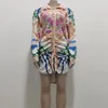 Floral Print Shirt Dress Femmes Casual Revers Cou À Manches Longues Courtes Mini Robes Clubwear Navire Libre