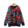Женские свитера 2023, осенне-зимний вязаный свитер, пуловер с большим цветком, круглый вырез, свободный, с длинными рукавами