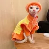 Cat Costumes Spring Soft Cotton Hairless Sphinx Clothes Hoodies Split Orange Ruffer Sleeve Dress