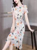 Party Dresses Summer Floral Chiffon Chic Ruffled Casual Beach Dress For Women Korean Elegant Luxury Prom Clothes 2023 Fashion Bodycon