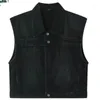 Gilets pour hommes Vintage Veste sans manches Hommes Denim Vest Streetwear Hip Hop Marque Designers Tops courts Y2K Boutons Gilet Manteaux