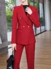 Women's Two Piece Pants Women Blazer And Pant Suit Ladies Business Work Wear 2 Set Black Blue Red Female Long Sleeve Formal Jacket Trouser