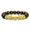 Charm Bracelets Obsidian Stone Beads Bracelet Men Women Unisex Wristband Gold Color Black Pixiu Wealth And Good Luck Changing E207
