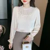 Women's Blouses Spring herfst 2023 Elegante chiffon dames Koreaanse losse casual vintage witte shirts ol kantoorkleding werk formele tops