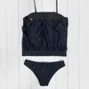 Kvinnors badkläder Kvinnor Black Tankini Baddräkter Två stycke Push Up Loose Fit Scoop Neck Bathing Suits Beachwear med avtagbara remmar