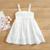 Girl's jurken Baby Girl Princess Dress Mouwloze riem Lace Design Beach Wit Elegant Breathable schattige jurk 1-6t 230407