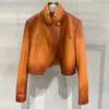 Jackets femininos 23 Spring Vintage Sheepskin Short Jacket Runway High-De Lueine Leather Motorcycle Biker Outerwear Women Plus Size Moda