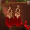 Boucles d'oreilles pendantes style Boho, perles colorées, pompon en plumes pour femmes, Vintage en alliage d'or, bijoux de mariée géométriques en losange
