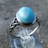 Cluster Rings Soild 925 Sterling Silver Twisted Blue Natural 8x10MM Larimar Rope Ring Engagement