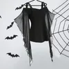 Camicette da donna Costume cosplay da strega Top in stile gotico Festa di Halloween Manica a pipistrello in pizzo Nappa Tracolla regolabile