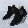 Nieuwe Black Men Chelsea Boots Flock Square Toe slip-on Business Short Boots for Men with Free Shipping Botas de Hombre Men Boots