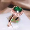 Cluster Rings Classic Ring for Women 925 Stamps Rose Gold Green Zircon Fashion Emerald Jewelry Party Gift Engagement