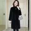 Women's Fur Winter Women Warm Thicken Mink Coat Female Long Standing Collar Plus Size Korean Sheep Shearling Outwear