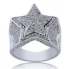 Herren Schmuck Pentagramm Ring Messing Gold Silber Iced Out Mikro Gepflasterte Zirkon Fingerringe 7-11