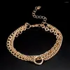 Länkarmband Small Circle 3 Layer Chain for Women Justerbar guldfärgarmband Fashion Jewelry 2023 Partihandel