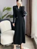 Casual jurken Miyake geplooide dameskleding Koreaanse modeontwerper herfst/winter lange mouw casual zwarte jurk elegante esthetiek kleding 230407