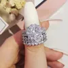 Choucong Funkelnde Trauringe Luxusschmuck 925 Sterling Silber Rundschliff Weißer Topas CZ Diamant Edelsteine Party Frauen Brautpaar Ring Set Geschenk