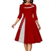 Sıradan elbiseler Sonbahar kış yuvarlak boyun moda üç çeyrek kadın yüksek cadde polka dot patchwork all-mwch midi elbise