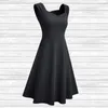 Casual Dresses Black Dress Female 2023 Summer Solid Color Retro Sun Party Hepburn Style Swing V-Neck Suspender S-XXL