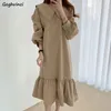 Casual Dresses Sailor Collar Women Vintage Ruffles Design Korean Style Tender Baggy Chic Autumn Ladies Elegant Commuter Midi Vestidos