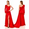 Robes de soirée classique longue soirée rouge avec fente sirène une épaule plissée Abendkleider robe de bal robe de célébrité sur mesure