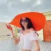 Boinas Holiday Beach Panama Shade Cap Simple Grande Plegable 25 cm Ancho Ala Floppy Sombrero de paja para mujeres Chica Protección UV Sol Mujer