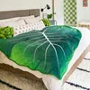s Super Soft Large Printed Green Leaves Fleece Shaped Leaf Warm Bed Sofa Blanket 200x230cm Home Decor W0408