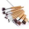 Dekorativa figurer 11st Natural Bamboo Handle Makeup Borstes Set High Quality Foundation Blending Cosmetic Make Up Tool With Cotton Bag