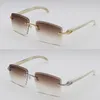 Designer New Rimless Diamond Cut Lens Lunettes de soleil Original Blanc Véritable Corne Naturelle Lunettes de soleil Homme et Femme Cadre en métal en or 18 carats Taille de la lentille carrée 58-18-140mm