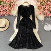 Vestidos casuales SINGREINY lentejuelas brillantes sirena vestido mujer elegante cordón volantes fiesta 2023 otoño coreano Streetwear Midi