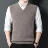 Men's Vests Thicken Sheep Wool Sweater Vest 2023 V-neck Long Sleeve Knitted Warm Jumper Pullovers