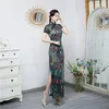 Etnische kleding 6 kleuren zomer dames vintage cheongsam korte mouw slanke lange jurk feestkostuums traditionele grote maten qipao s tot 5xl