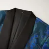 Мужские костюмы Мужские винтажные синие смокинги с цветочным принтом Пиджак на одной пуговице Стильный жаккардовый выпускной ужин Мужские пиджаки Партия Свадебный костюм 3XL