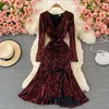 Vestidos casuales SINGREINY lentejuelas brillantes sirena vestido mujer elegante cordón volantes fiesta 2023 otoño coreano Streetwear Midi