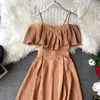 Casual Dresses 2023 Ruffles Sexig Off Shoulder Spaghetti Strap Summer Long Dress Vestido de Fiesta Women Beach Elegant Tunika