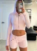 Women's Tracksuits WJFZQM Women Hooded Zip-up Long Sleeve Crop Tops Stacked Button Skirts Female Basic Concise Suits Casual Crochet 2 Piece