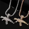 Chains Trendy Bling Crystal Gun Pendant Necklace For Men Women 5MM Iced Out Rhinestone Tennis Chain Hip Hop Jewelry