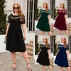 Casual Dresses 2023 Spring Niche Design Lace Embroidery Hollow Evening Black Green Red Navy Blue Elegant Party Mid-Calf Eid Outfit