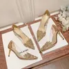 Klänningskor Kvinnor Pumpar Luxury Crystal Slingback Transparent High Heels Ladies Pumps Shoes Pointed Champagne Party Wedding Shoes 231108