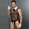 Servitör enhetlig cosplay svart mesh män s underkläder set erotiska underkläder porrdräkter sexiga rollspel kläder