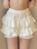 Kvinnors shorts kvinnor ruffle skorts fairy spets skiktad elastisk midja korta byxor söt hög midja casual club party mini