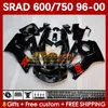 طقم جسم أسود لامع لـ SUZUKI SRAD GSXR 750 600 CC GSXR600 GSXR750 1996-2000 168NO.1 GSX-R750 GSXR-600 1996 1997 1998 1999 2000 600CC 750CC 96 97 98 99 00 MOTO FAIRING