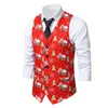 Men's Vests Christmas Santa Claus Snow Bell Printed Lovely Suit Vest For Men Neck Tie Set Male Slim Fit Family Party Clothing