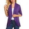 Kvinnors blusar Kvinnor S 3 4 Sleeve Cardigan Topps Open Front Bolero rycker Casual Solid Color Ruffled Hem Thin Coat Streetwear