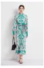 Casual Dresses Bohemain Style Long Dress Women's Stand Collar Lantern Sleeve Ruffles Hem Geometric Printing Sashes Maxi Party Vestidos 2023